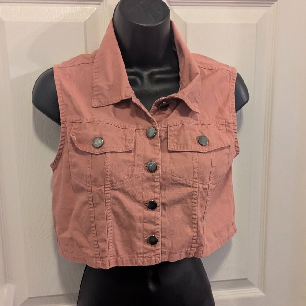 Knit works pink denim crop vest - XL